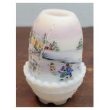 Fenton Hand Painted Fairy Lamp Signed - winter
