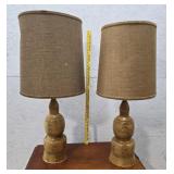 2 Wood Inlaid Table Lamps