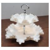 Vintage Fenton Silver Crest 2 Tier Ruffled
