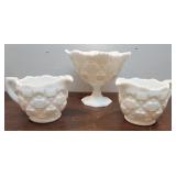 3pcs Westmoreland old quilt Milk Glass - compote