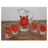 Red Dogwood Pitcher w/4 Glasses