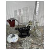 Jubilee creamer, cow creamer, glass jello mold,