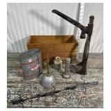 Corn Beef advertising crate, Old Pal bait bucket,