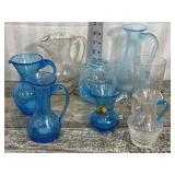 Blue/clear crackle art glass - pitchers and vases