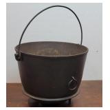 Unusual Cast iron footed kettle - cracked down