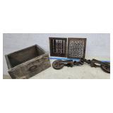 Cast iron grates, pulleys, drawer