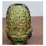 Fenton Colonial Green Glass Hobnail Candle Holder