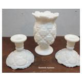 3pcs Westmoreland old quilt Milk Glass - vase and