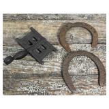 2 Large Horse Shoes And Vintage Curry Comb