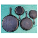LODGE Cast Iron 10" Griddle & 3 Skillets 8" & two
