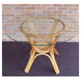 Mid Century Rattan Glass Top Dining Table 41 3/4"