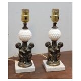 Pr Hollywood Regency Style cherub lamps - marble