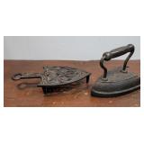 Cast iron sad iron and trivet