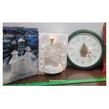 Christmas musical clock and holiday ice sculpture
