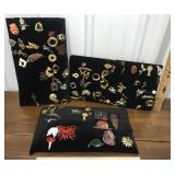 3 Trays costume pins/brooches - trays included