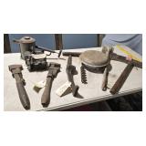 Pick axes, wrenches, milk can top - Erie RR, etc