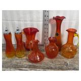 Amberina crackle glass - Kanawha, salt and pepper