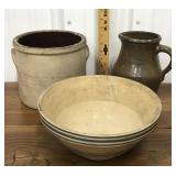 Pottery crock, bowl & pitcher *some damage