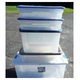 Clear Sterilite bins with lids-assorted sizes (5)