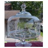 Vintage Floral Etched Glass Cake Stand No Chips