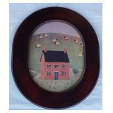 Folk Art Style Sheep & Farmhouse Art Print in