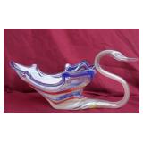 Mid Century SOONER Art Glass Swan Bowl 14" long