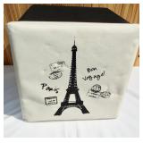 Fold-down lidded storage cube with Paris design