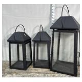 3 Black Metal Lanterns