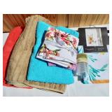 New Tahari shower curtain and colorful towels /