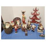 Christmas lot Santas, cat plate, tree, etc