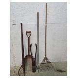 Rake, shovel, log rollers