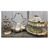 Capodimonte vase/urn, coffee pot tray, soup