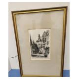 Framed pen and ink pencil signed picture