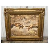 "Hand of God? print on canvas and gilded frame