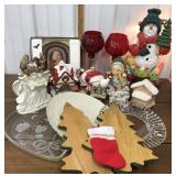 Christmas plates, teapot, snowmen, Angels, trees,