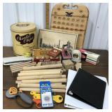 Charles chips tin, cigarbox, quarter board,