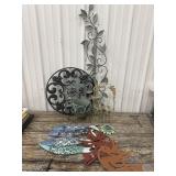 Metal home decor- planter chair, wall hangings,