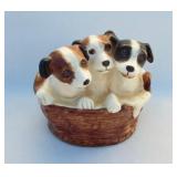 Goebel porcelain puppies in basket figure. Mk