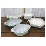 Pyrex w/ lids & Corningware w/ lids & stands