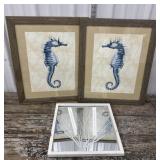 2 Seahorse Prints And A Coral Mirror