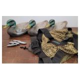 3 paper mache decoy ducks & Gander mountain bag
