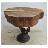 Slab wood iron base end table