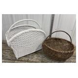 Wicker magazine basket, and woven rounded basket