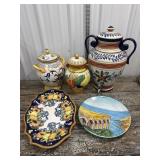 Lidded canisters, water dispenser and 2 serving