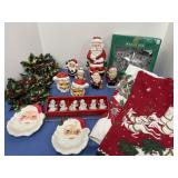 Vintage Santa, tablecloth, tree skirt & misc,