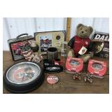 Small bin of NASCAR- Boyds Bear, Clock, lunchbox,