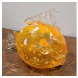 Hand blown fat orange art glass fish