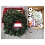 Two new 24" pre-lit wreaths and large box of