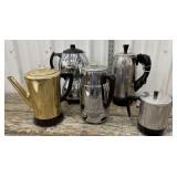 5 vintage coffee electric pots all with cords -