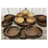 Wood divided lazy susan, and wooden bowls